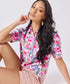 Short Sleeve Classic Collar Pink Printed Top